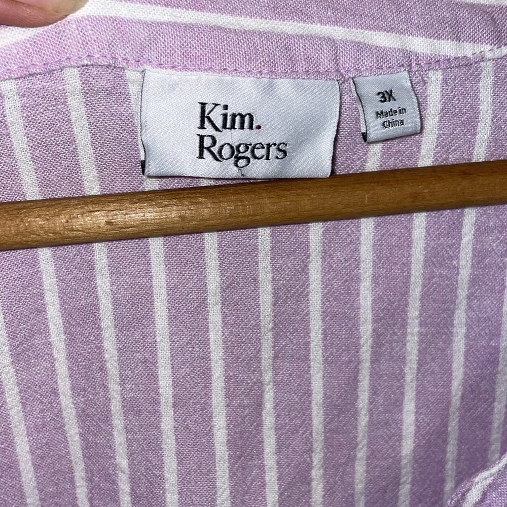 Casual Loose Fitting Lavender Stripe Summer Shirt Beach Linen Blend - Picture 3 of 4